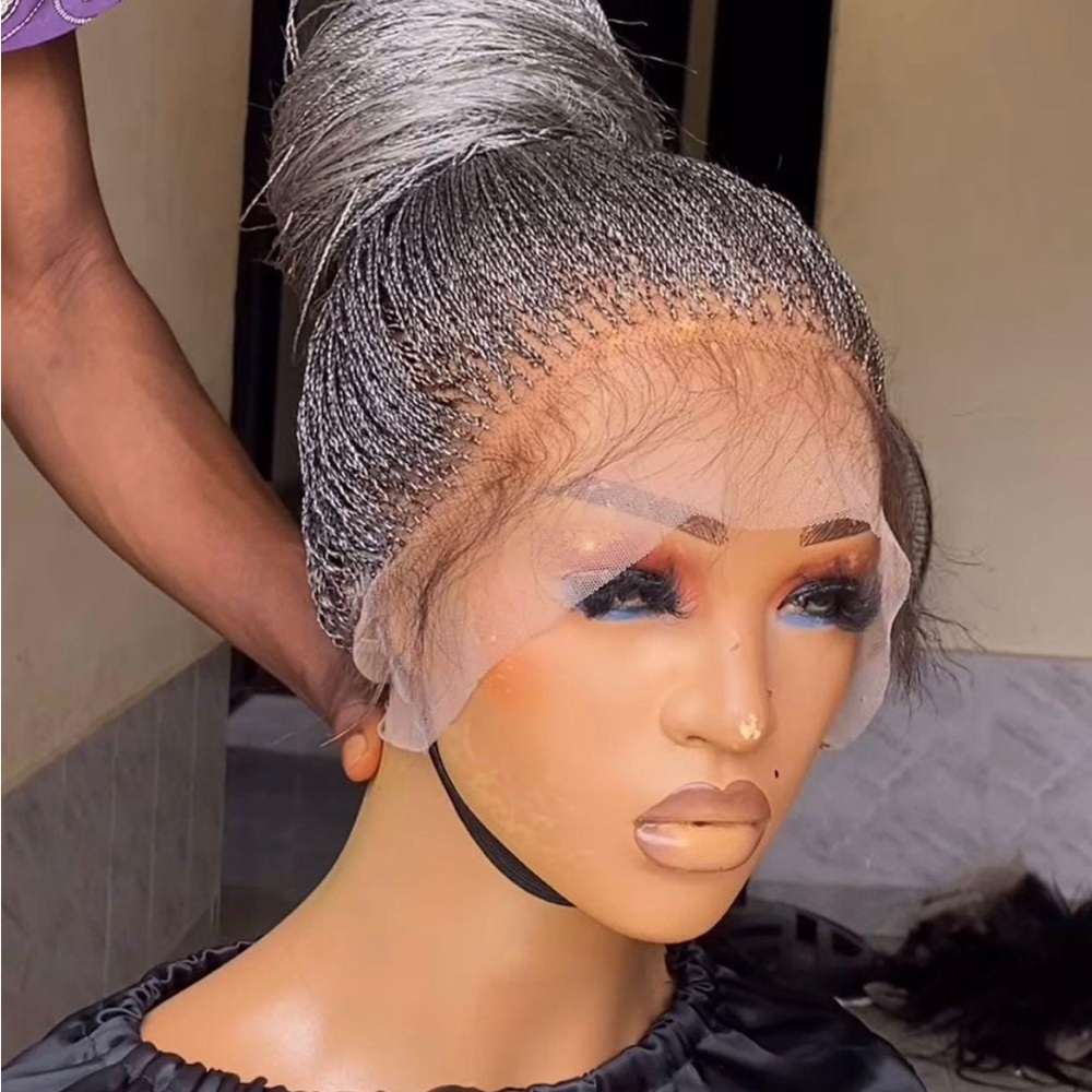 Elegant Silver Grey Lace Front Braided Wig